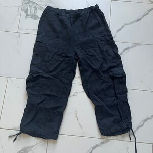 FLAX Linen cargo crop pant black size small